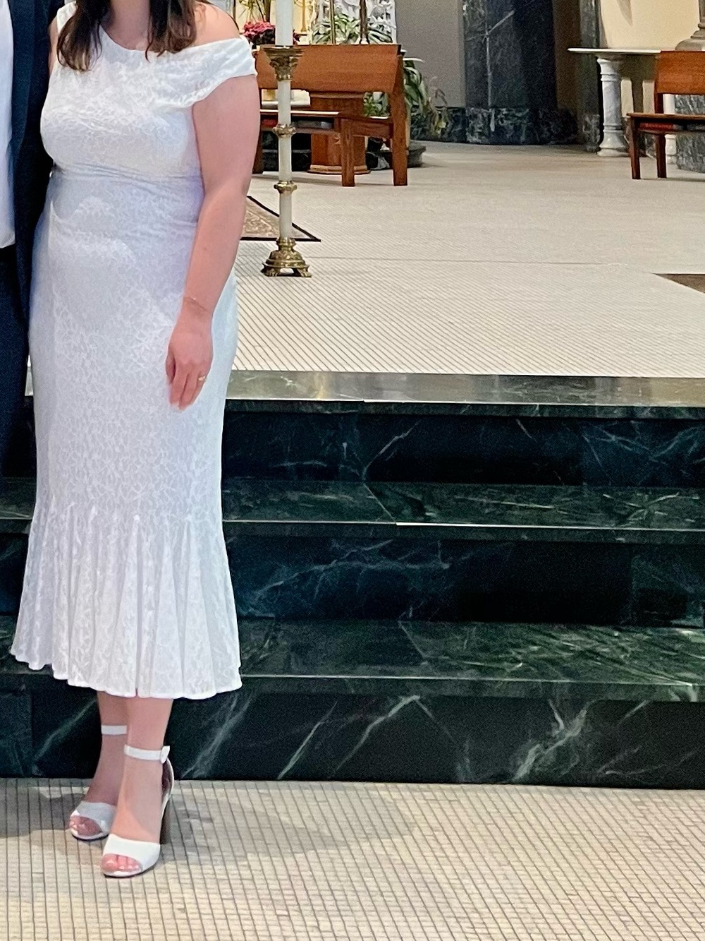 Lulu's White Off-Shoulder Lace Midi Dress